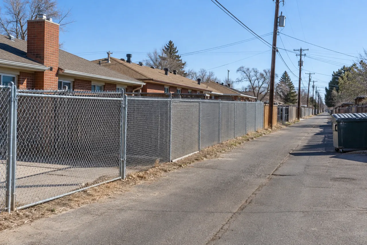 Galvanized chain link fence along an Amarillo alley