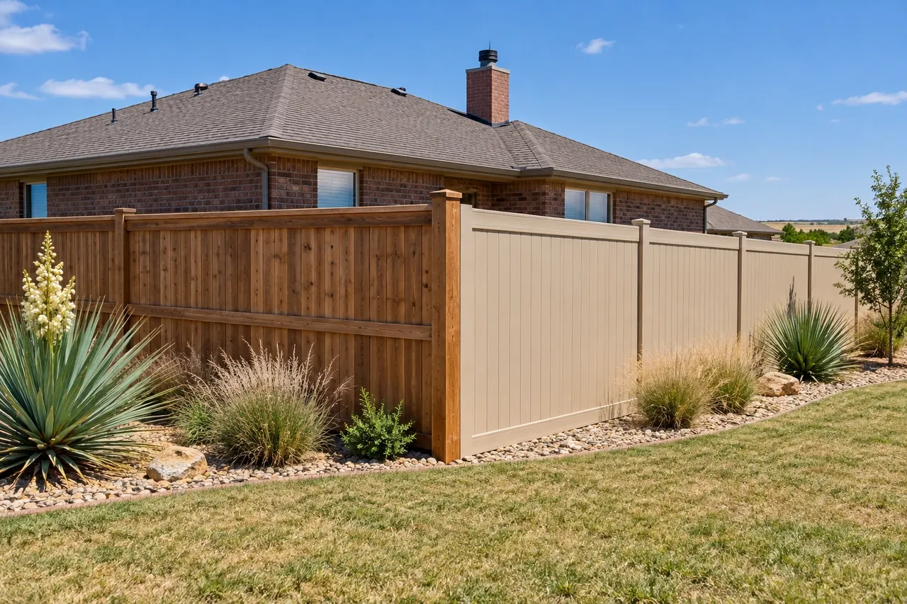 Cedar fence beside a vinyl fence in Amarillo backyards