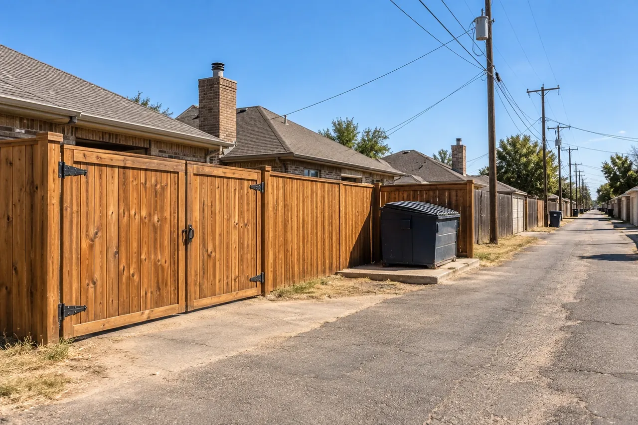Alley fence and gate behind an Amarillo home