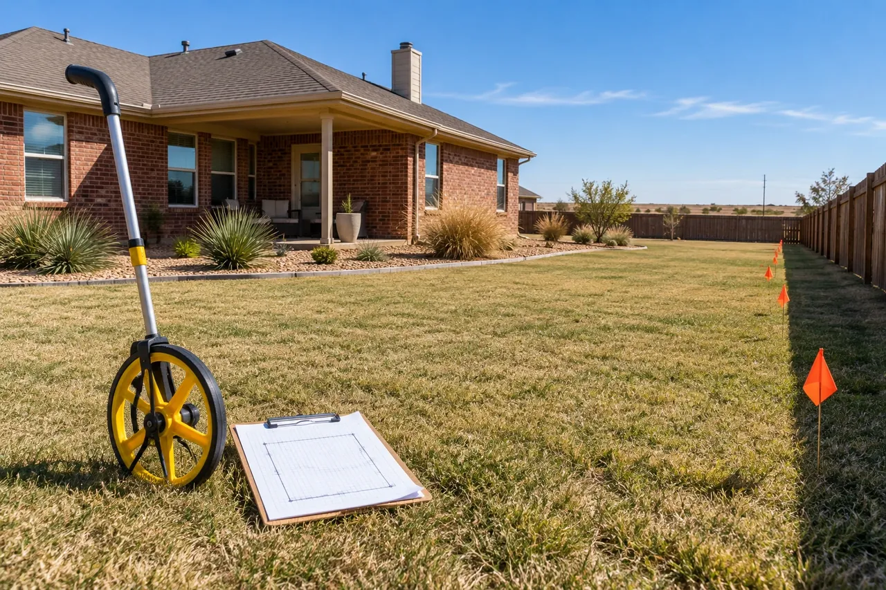 Measuring wheel and fence layout sketch at an Amarillo estimate