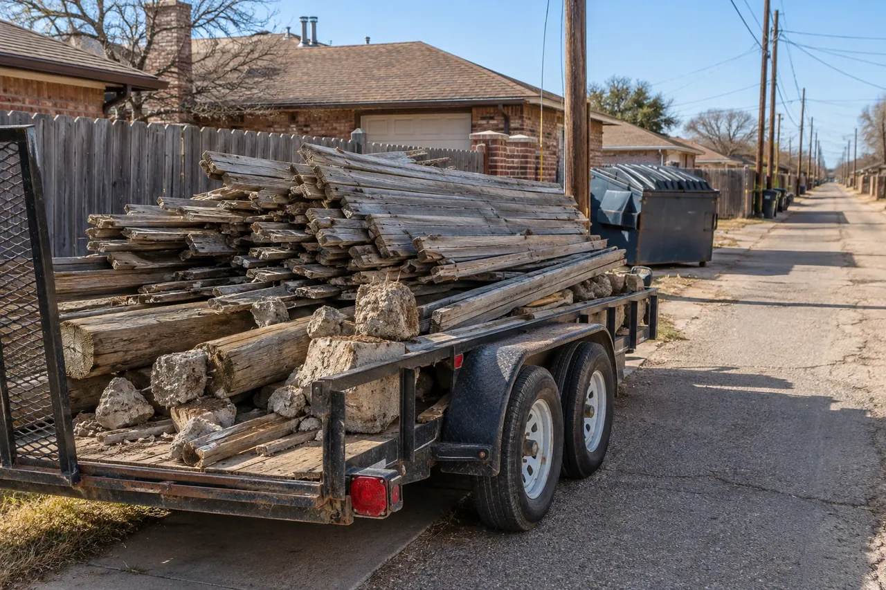 Old fence boards and posts pulled for haul-away in Amarillo