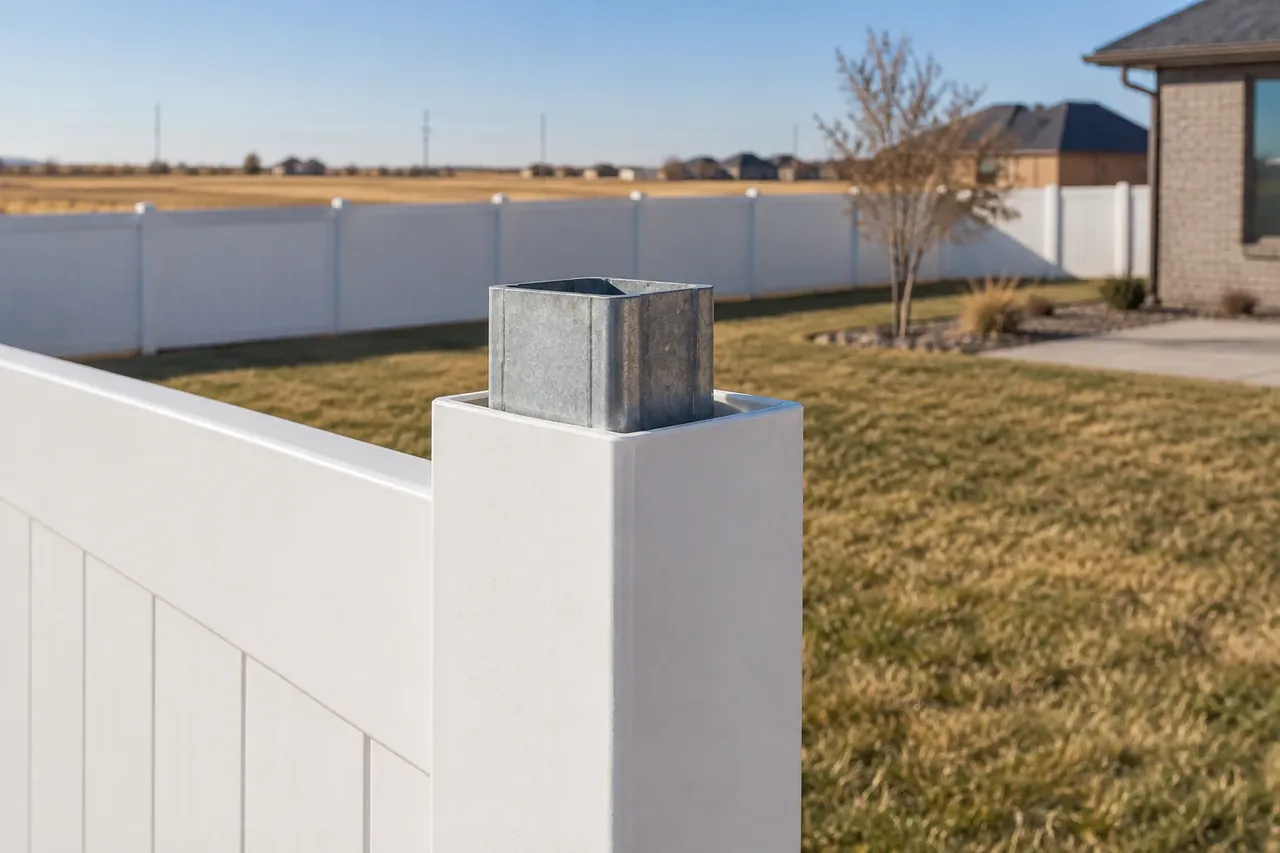 Steel insert inside a vinyl fence post